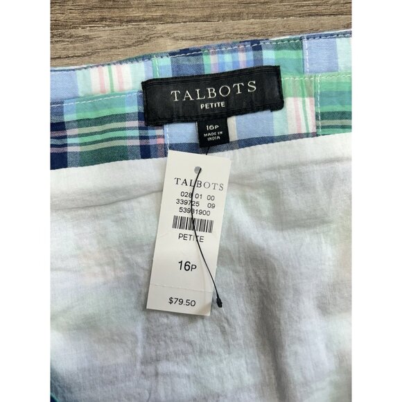 Talbots Madras Plaid Patchwork Mini Skirt Size 16P Petite Preppy Blue Golf NWT - Picture 4 of 8